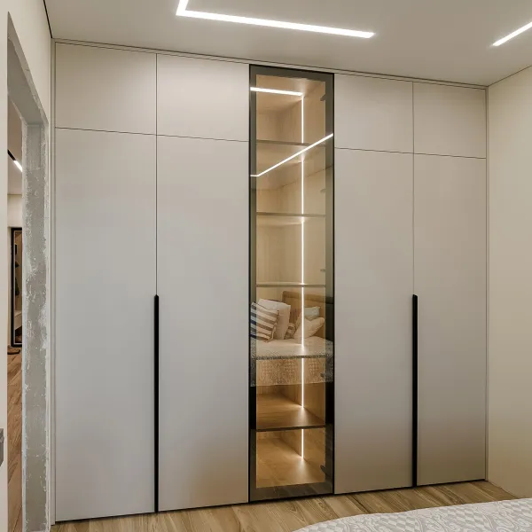 Шкаф в спальню с витриной и подсветкой — заказать в Минске