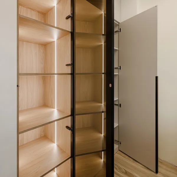 Шкаф в спальню с витриной и подсветкой — заказать в Минске